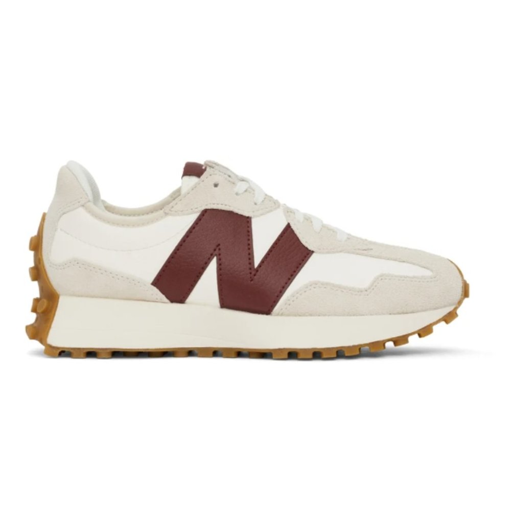 New Balance White & Burgundy 327 Sneakers - Size 9